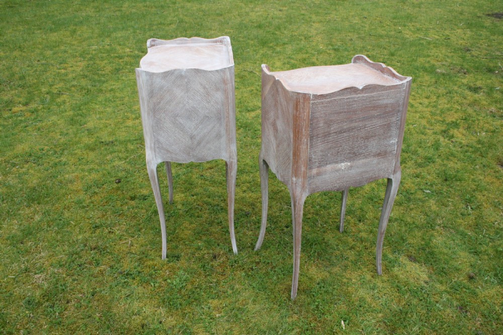 Pair of french limed oak bedside tables  View V
