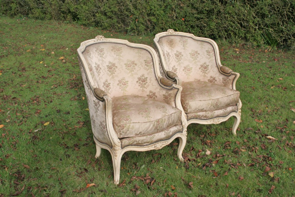 large pair french bergere armchairs