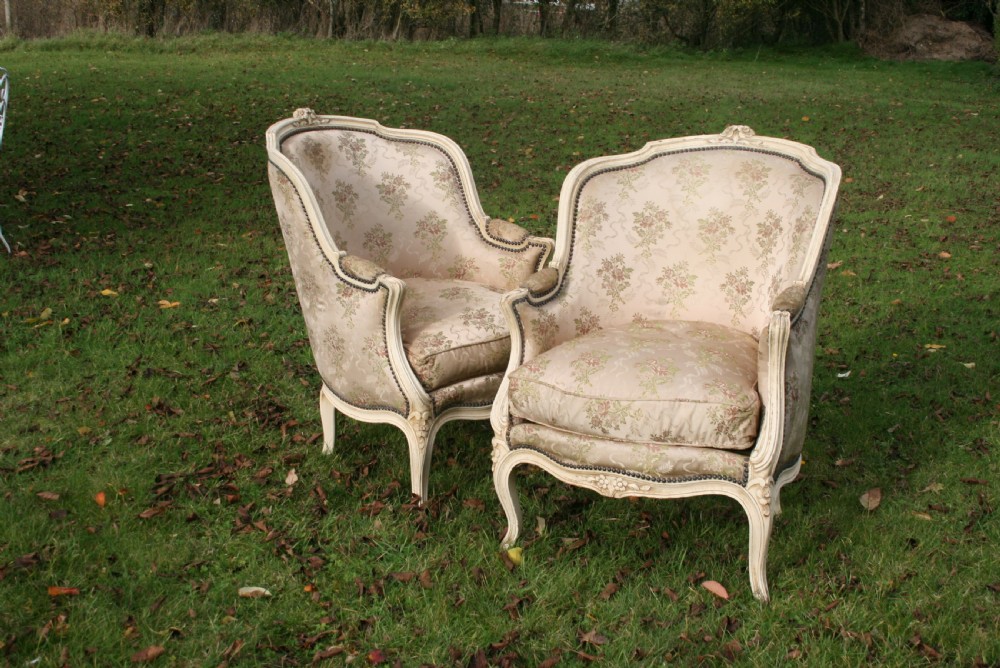 large pair french bergere armchairs View II