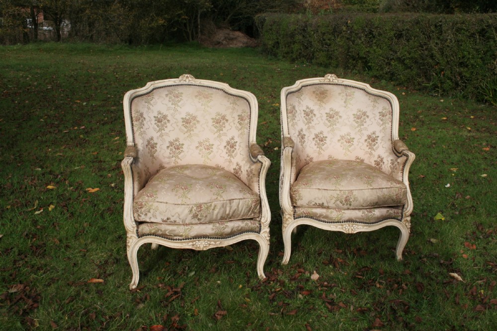 large pair french bergere armchairs View III