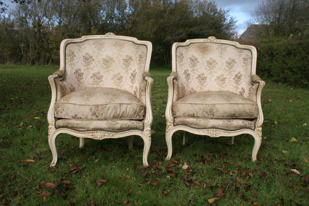 large pair french bergere armchairs View IV