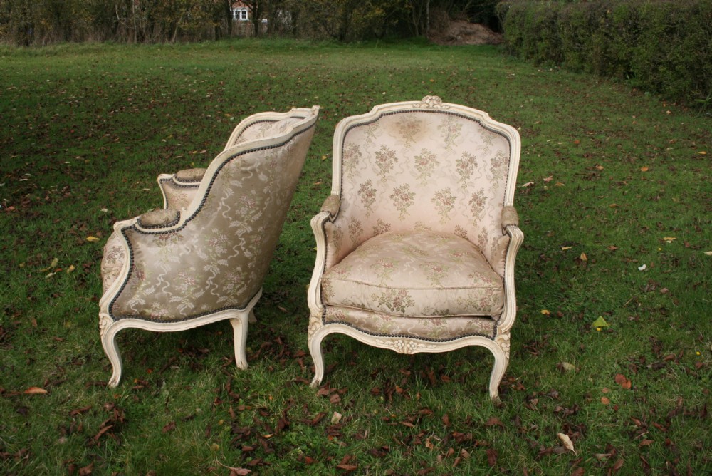 large pair french bergere armchairs View V