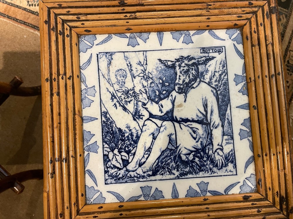 Pair of bamboo and Wedgwood side tables  View V