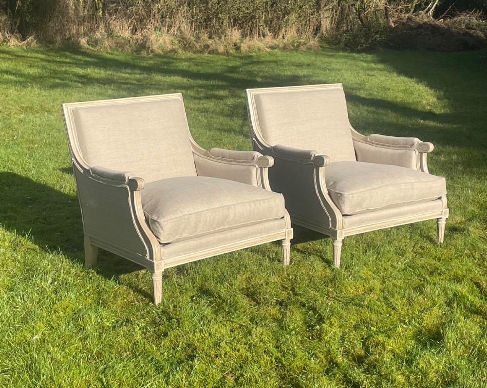 Large comfy pair of Louis style armchairs 