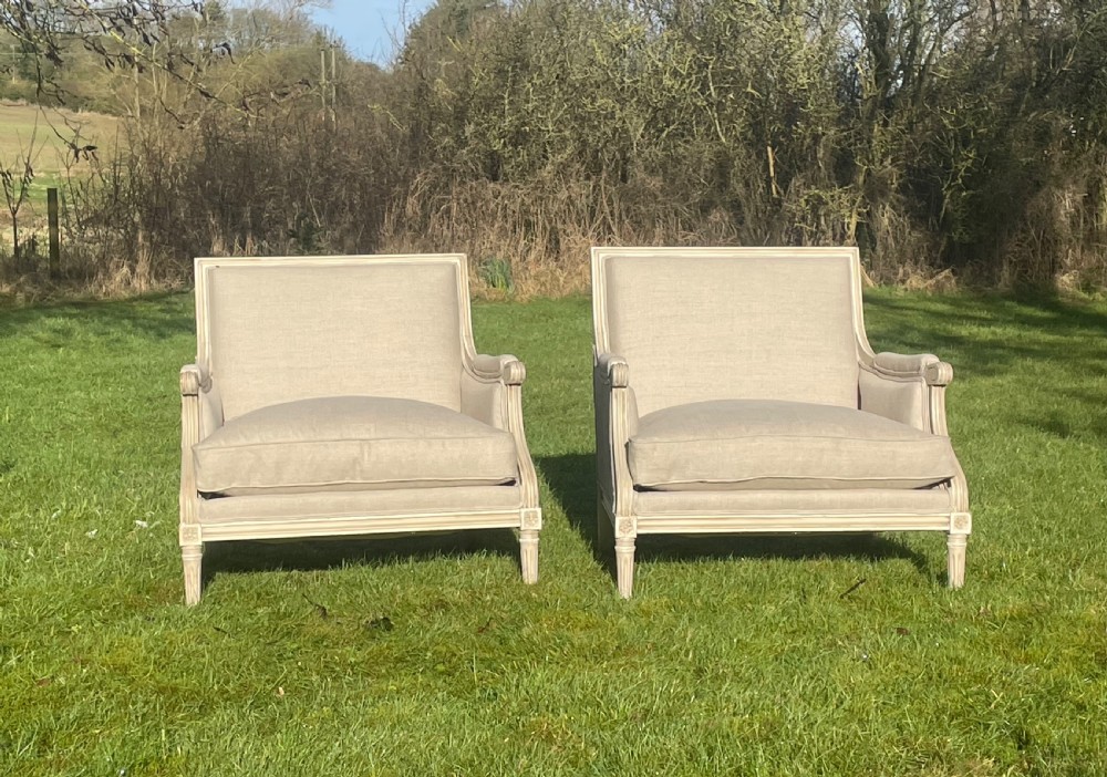 Large comfy pair of Louis style armchairs  View II