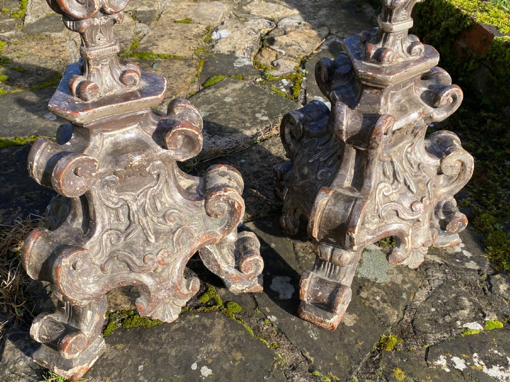 Very large pair of 18th  Century Baroque altar sticks in silver gilt  View III