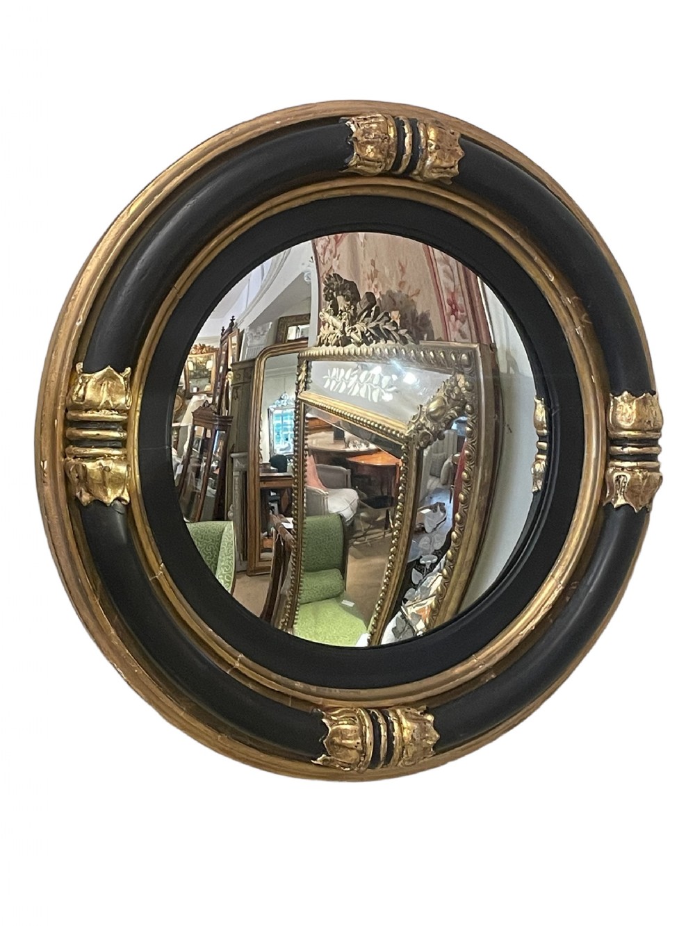 Regency Gilt & Ebonised Convex Mirror