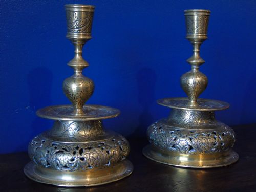 Pair of 19th Century Low Bell Candlesticks.