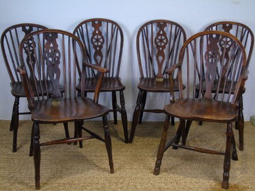 19th Century Harlequin Set of 6 Wheel Back Chairs.