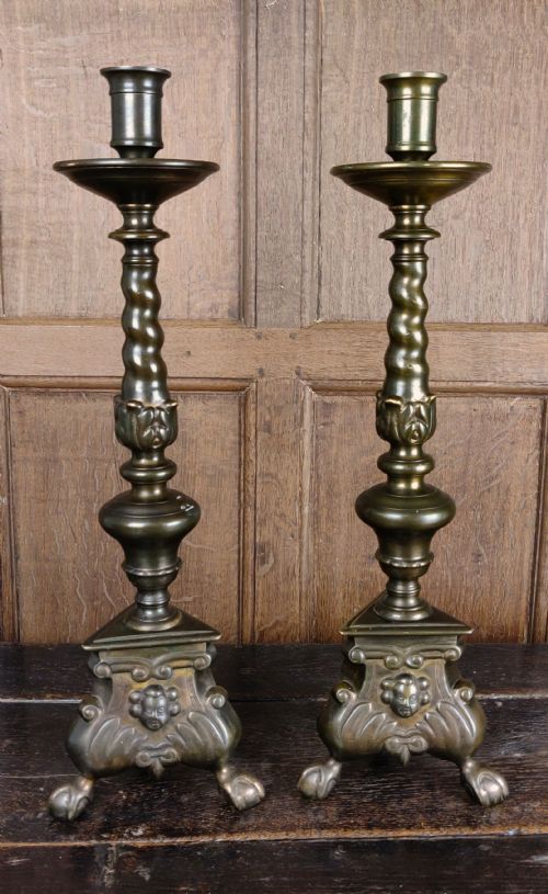 A Good Pair of 17thc Style Bronze Candlesticks