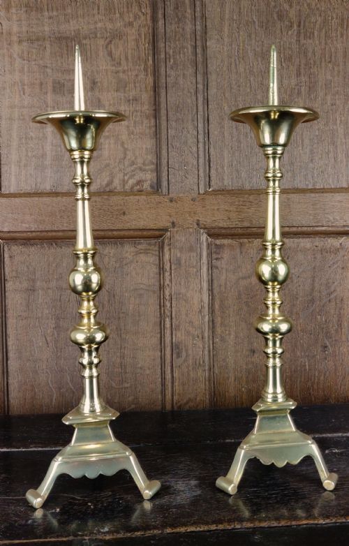 A Large Pair of 17thc Brass Prickets