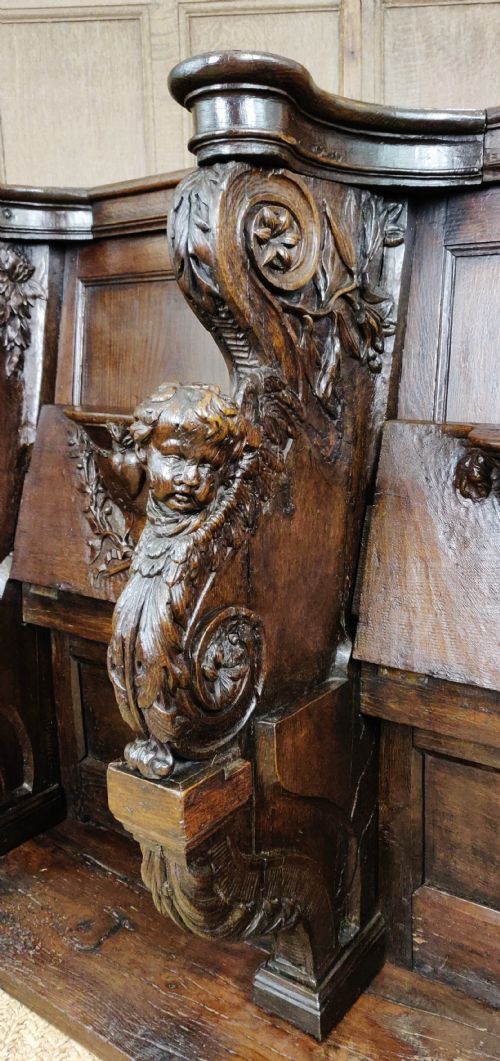 fig 2. An exceptionally rare 17thC church pew with Misericords - Royal provenance
