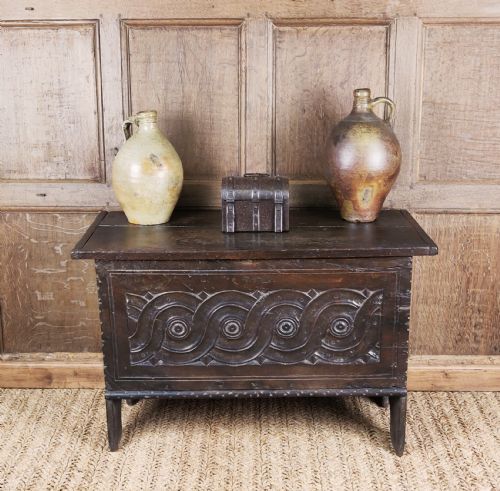 A Small 17thc Plank Coffer
