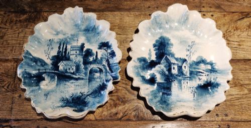 A Pair of Decorative Blue and White Plates