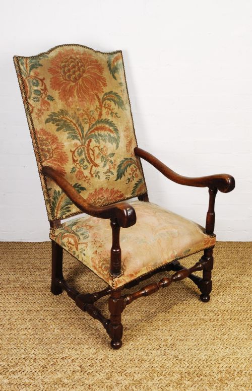 A Large 17thc Walnut Open Arm Chair