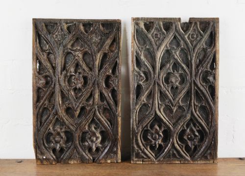 A Pair of 16thc Gothic Oak Panels.