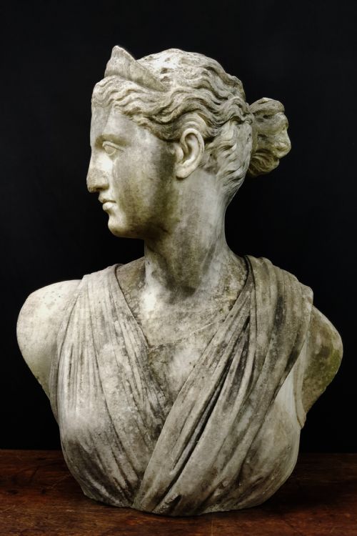 A Magnificent Marble Bust of Diana the Huntress.