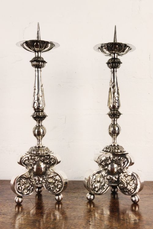 A Fine Pair of 18th Century Silvered Prickets.