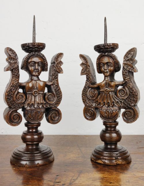A Rare Pair of Late Elizabethan Walnut Prickets.
