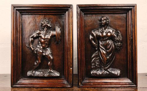 A Pair of 17th Century Panels Depicting Judith and a Gladiator.