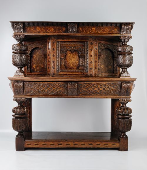 A Rare Late Elizabethan Marquetry Livery Cupboard.