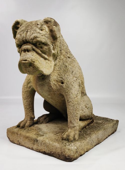 A Rare Late 19th Century English Limestone Bulldog.