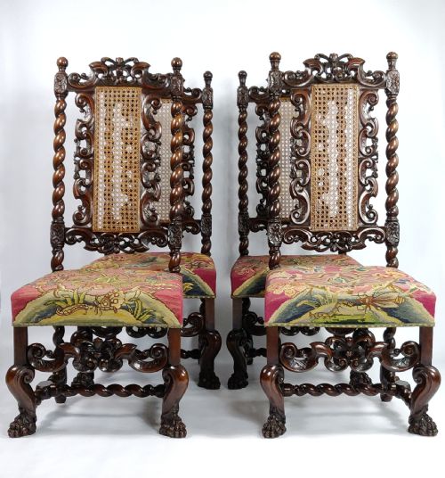fig 1. A fine set of four late 17th - early 18th century walnut chairs. 