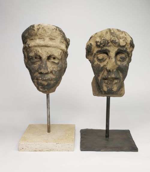 A Pair of 14th Century European Stone Heads.