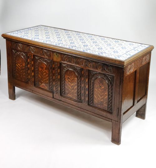 A Decorative 17th Century Converted Inlaid Oak Coffer.