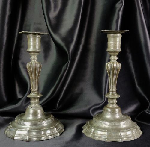A Pair of Early 18th Century Pewter Candlesticks.