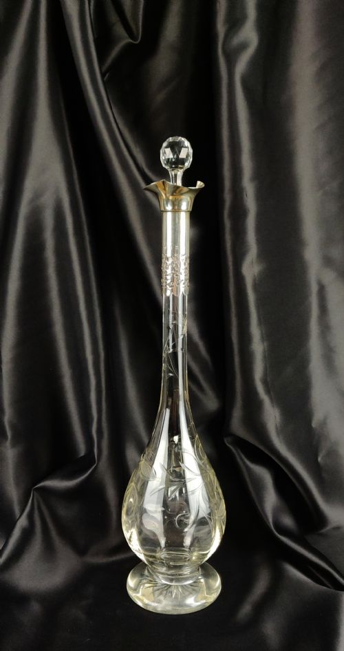 A Superb Edwardian Long Necked Silver Decanter.