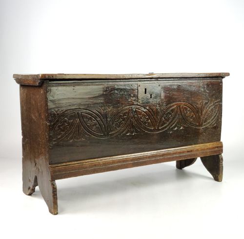 17th Century Carved Oak Plank Coffer.