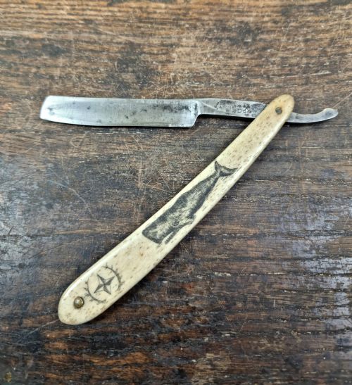 A 19th Century Sailors, Scrimshaw Cut Throat Razor.