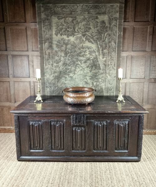 fig 1. A large early 16th century linenfold coffer. 
