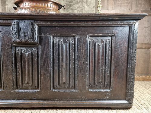 fig 2. A large early 16th century linenfold coffer. 