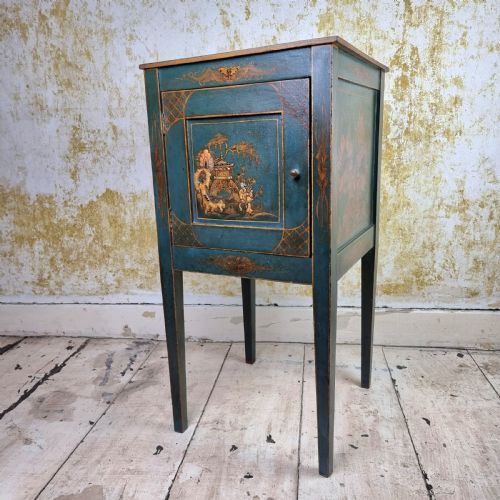 A 1920'S Blue Chinoiserie Bedside Cabinet.