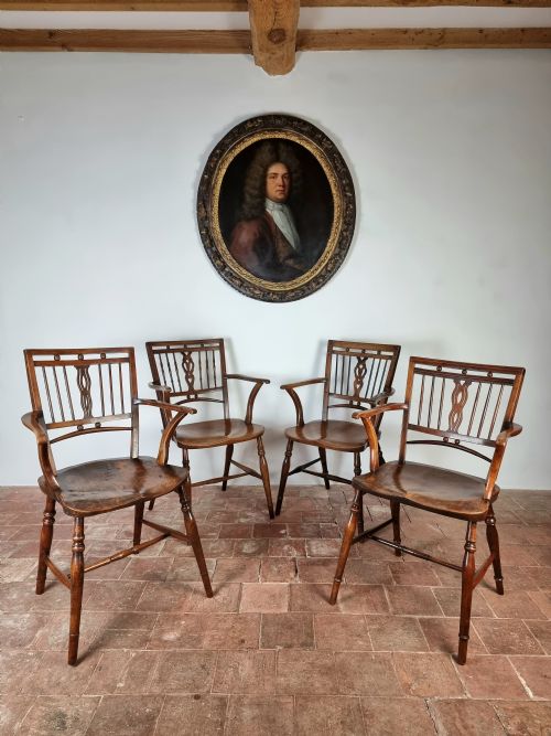 A Harlequin Set of Four Mendlesham Chairs.