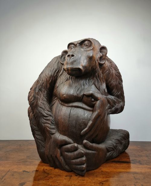 A Large Late 19th Century Carved Monkey.