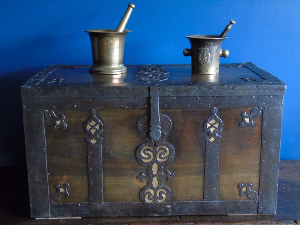 17th century iron bound walnut chest
