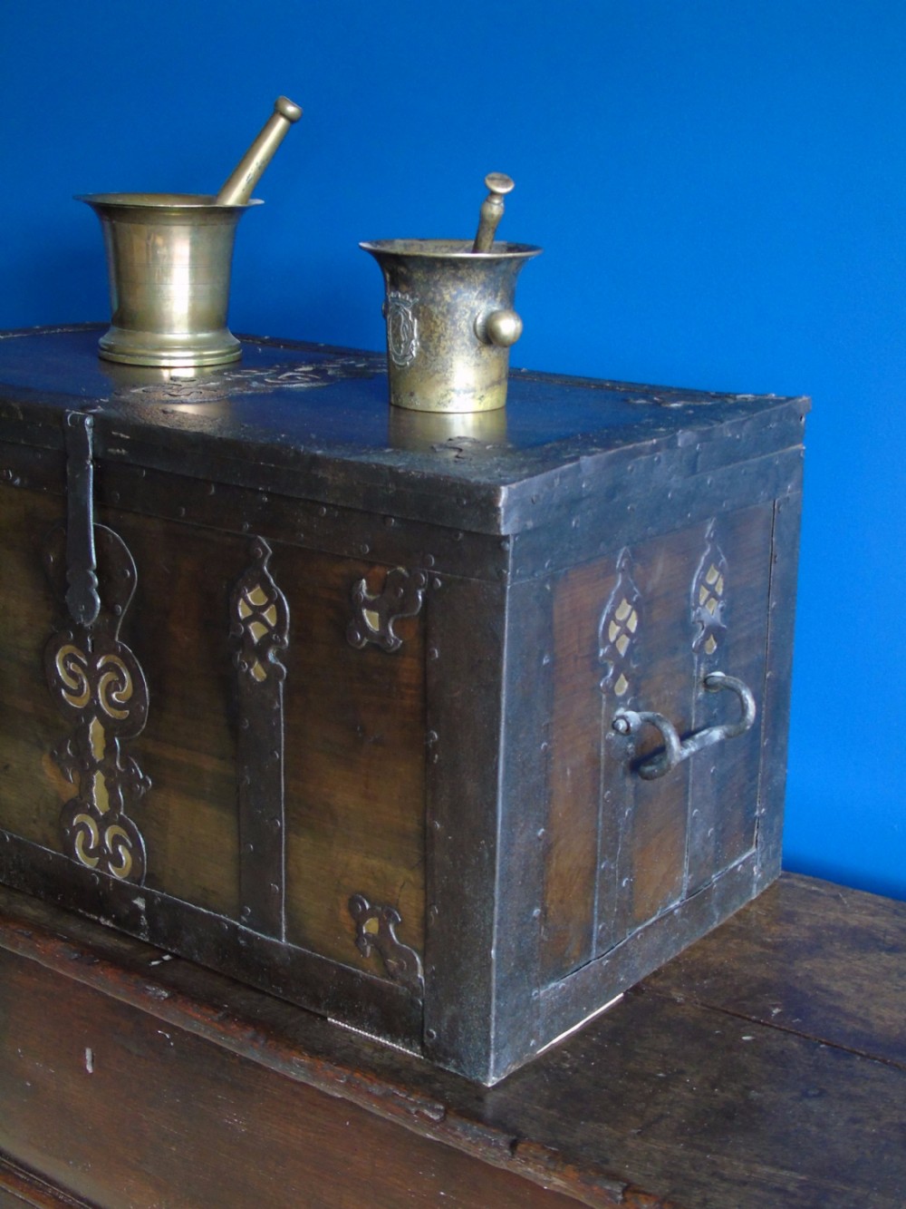 17th century iron bound walnut chest View II