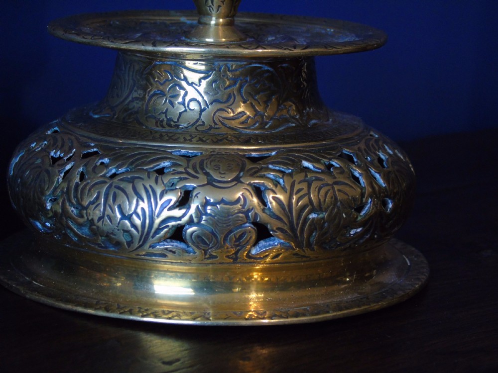 Pair of 19th century Low bell candlesticks. View III