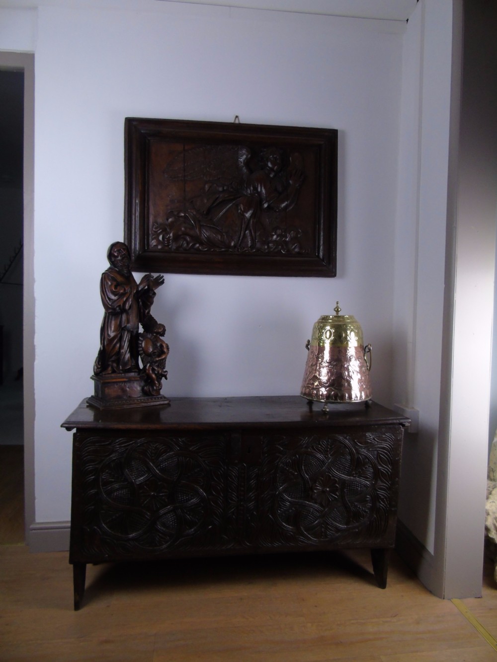 A fine 17th Century boarded oak coffer View II