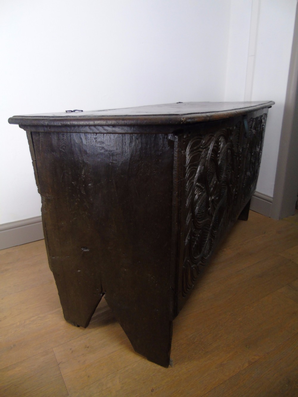 A fine 17th Century boarded oak coffer View X