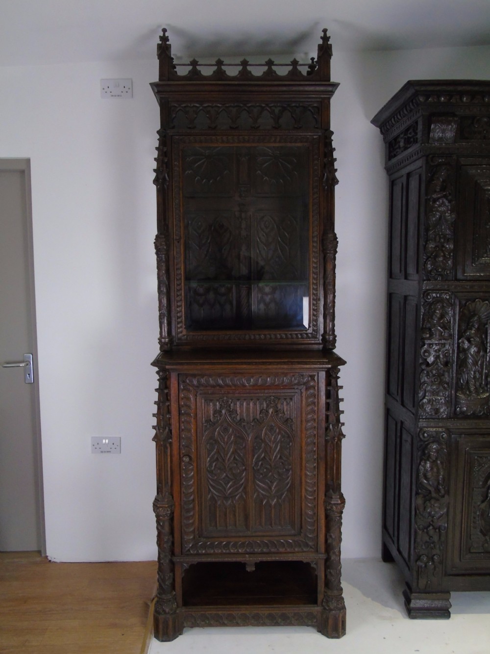 19th Century carved Gothic cabinet View II
