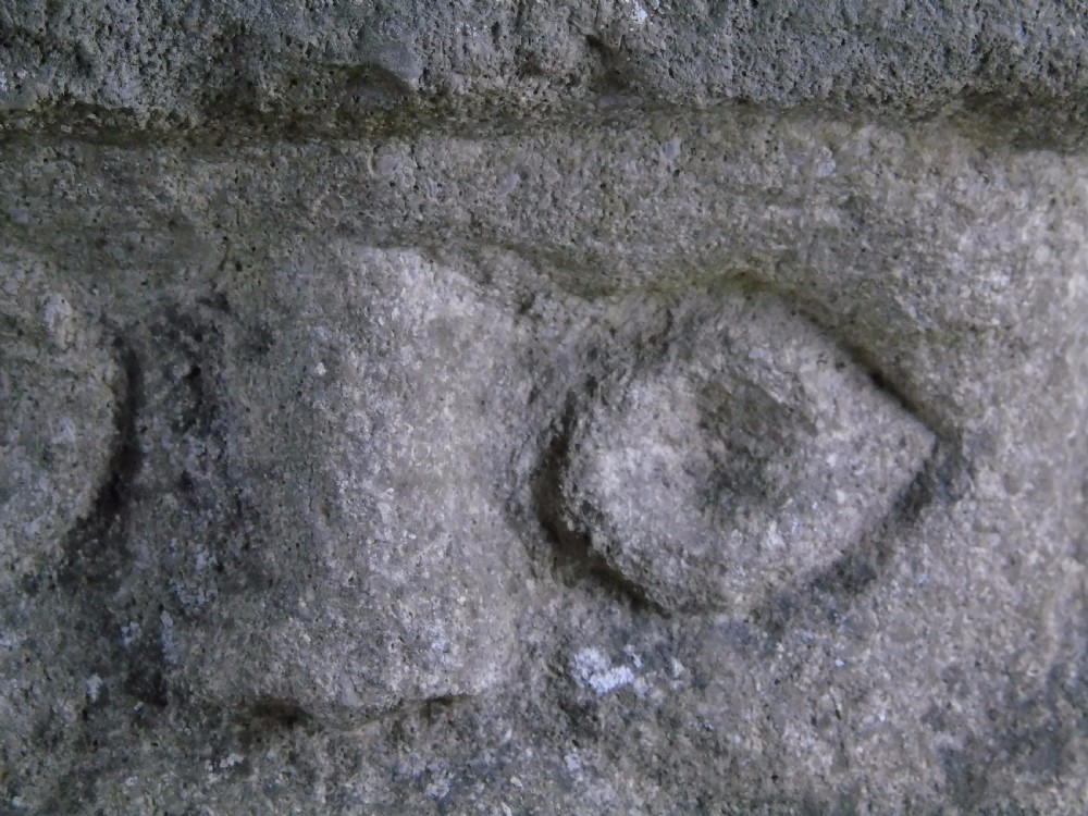 Ancient carved limestone head possibly Celtic.  View II
