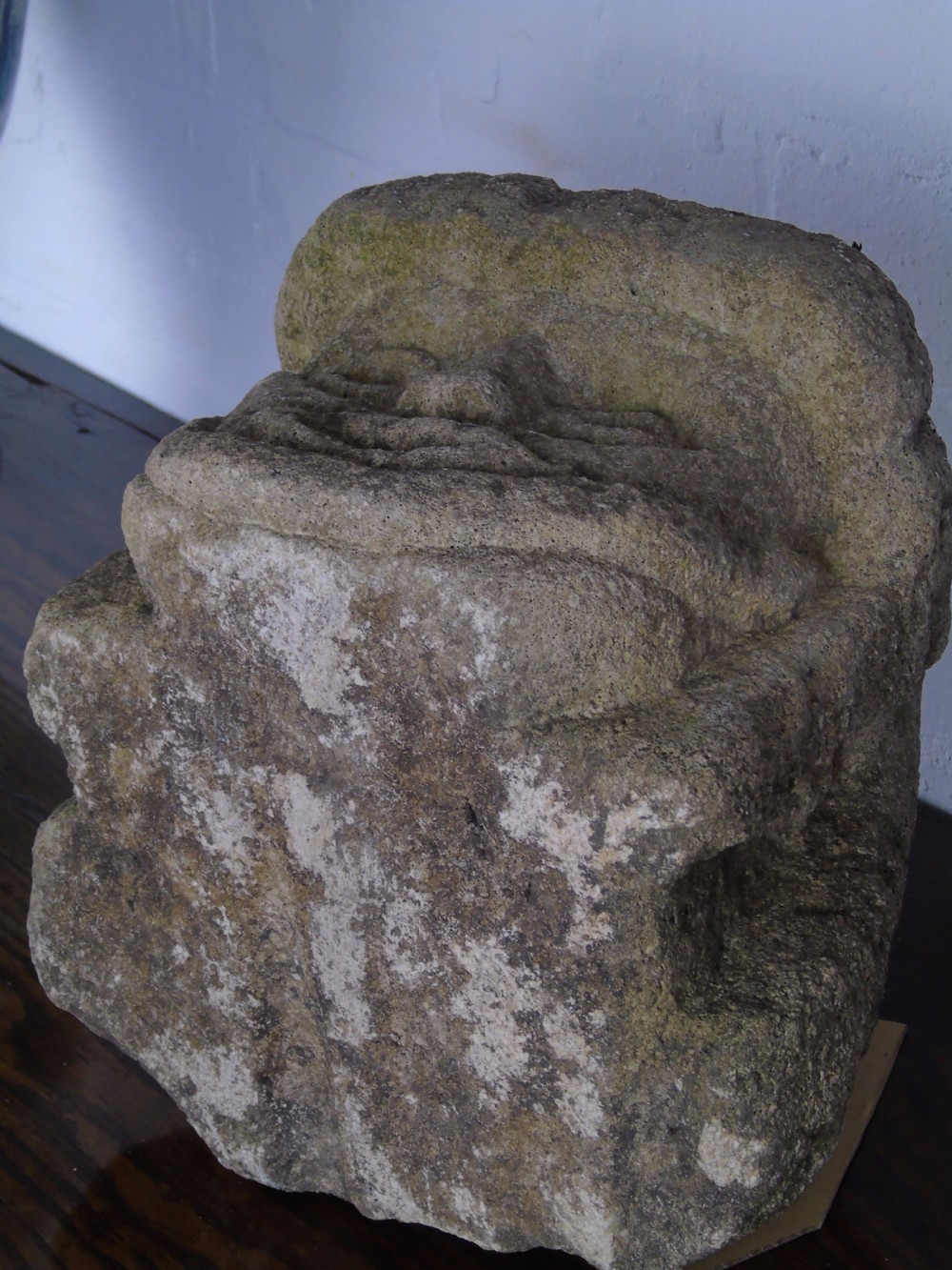 Ancient carved limestone head possibly Celtic.  View XI