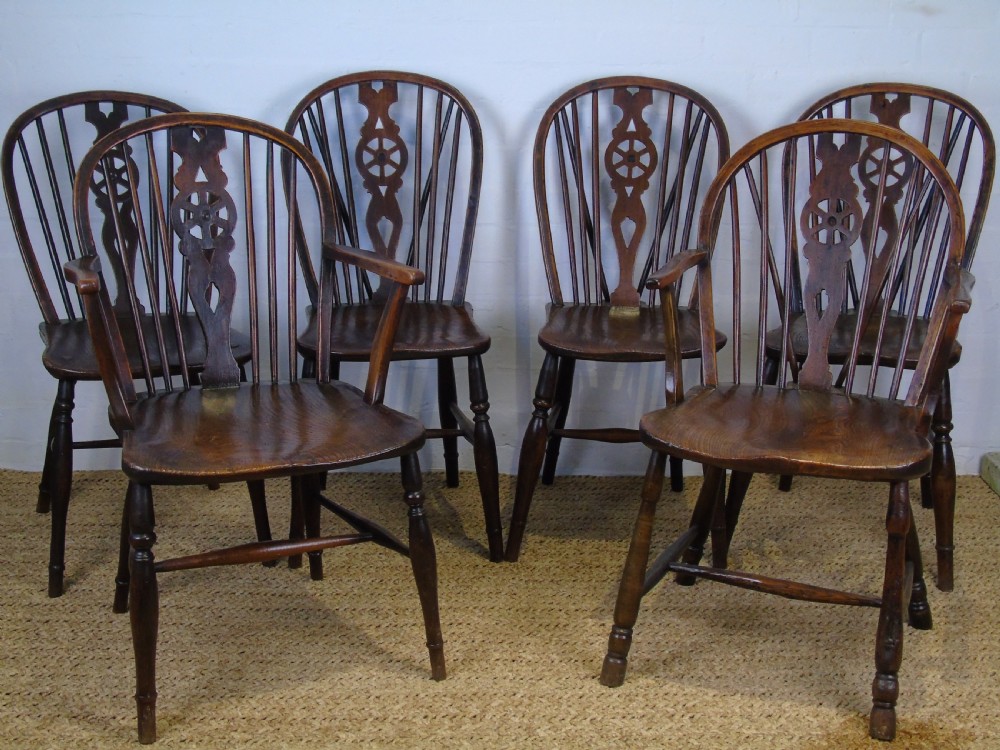 19th Century Harlequin set of 6 wheel back chairs. 