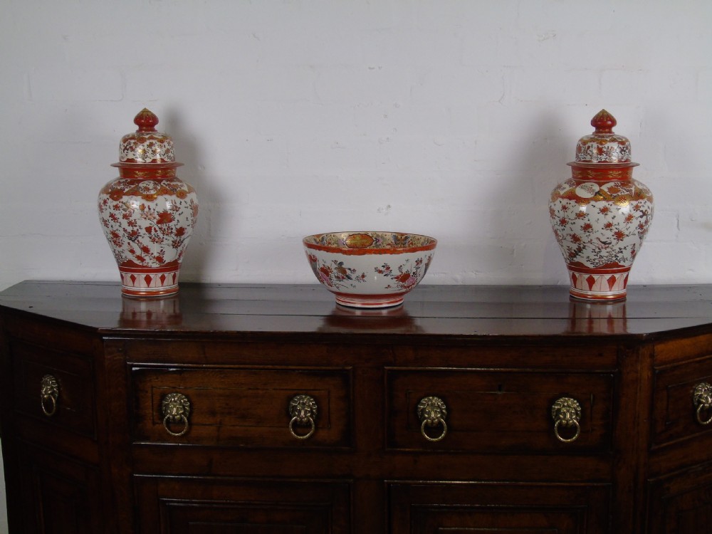 A pair 19th century Japanese Meiji vases with similar bowl View II