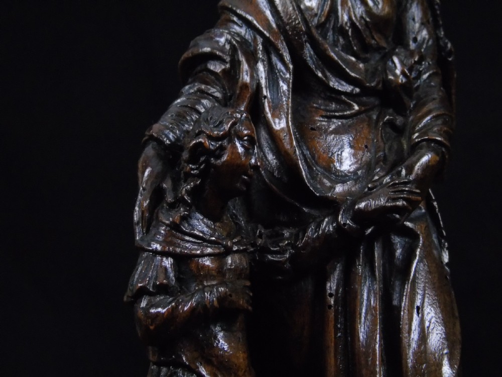 A quality late 16th - early 17th century carving of saint Anne & Mary View III