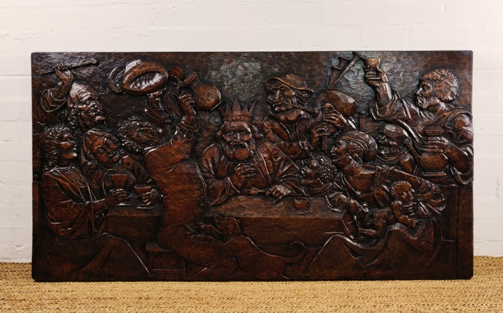 A massive 17thC style carved oak relief 